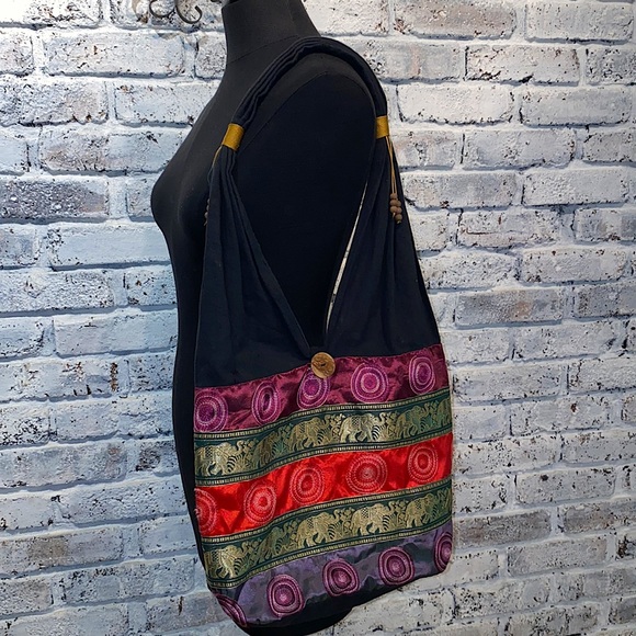 Vintage Hippie Boho  bohemian  Shoulder Bag with Elephants India Eastern - Picture 3 of 12